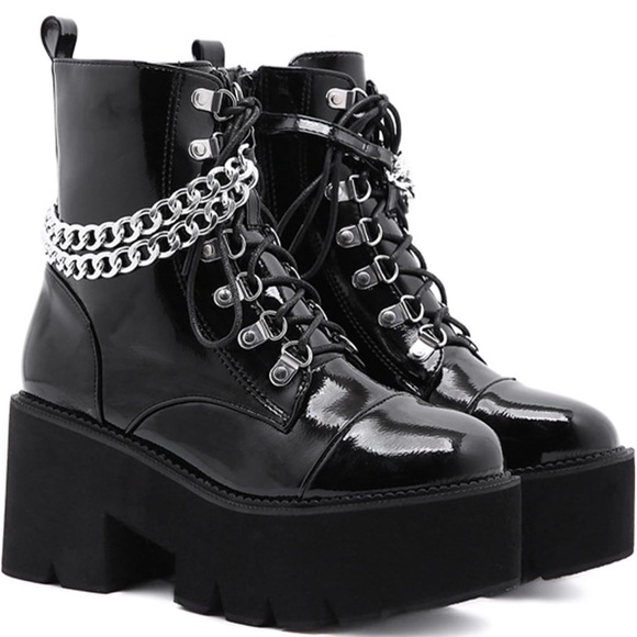 Shoes - Womens size 7 Platform Boots Chunky Ankle Punk Boots Lace Up&Zipper Combat Boots